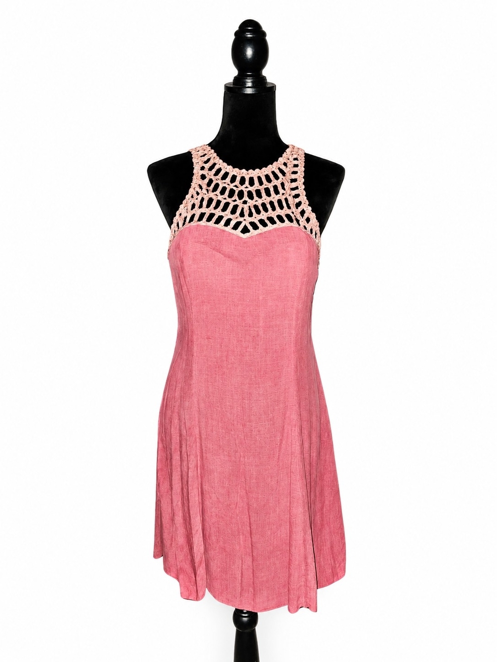 Rebecca Minkoff Coral-Pink Crochet Halter Mini Dress